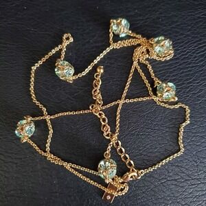 Kate Spade Lady Marmalade Gold Plated Long Necklace Light‎ Green Crystal Balls